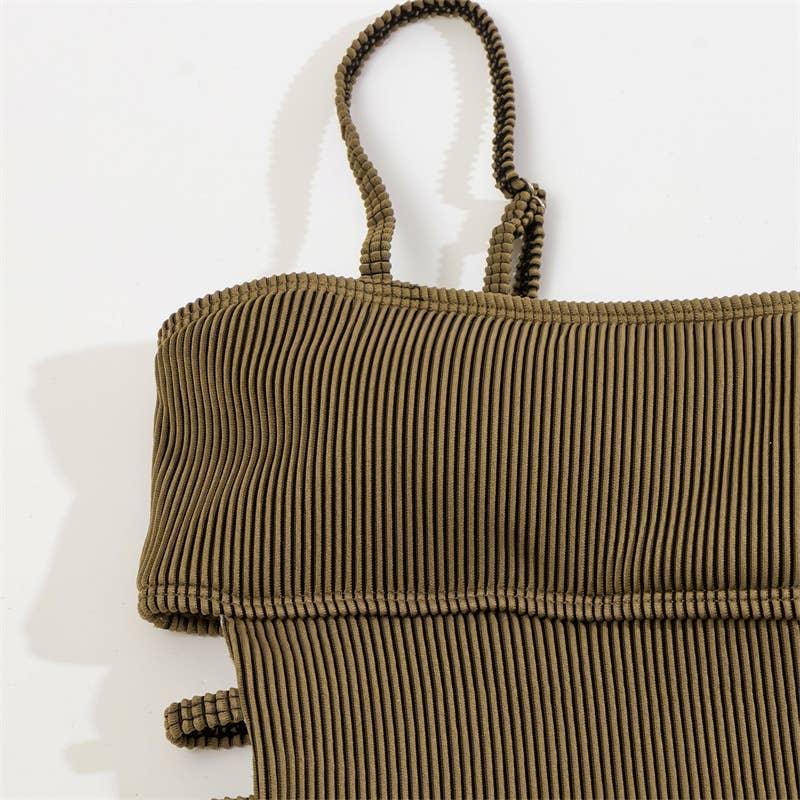 Wrinkle Solid Color Waist Cut Out One Piece Swimwear