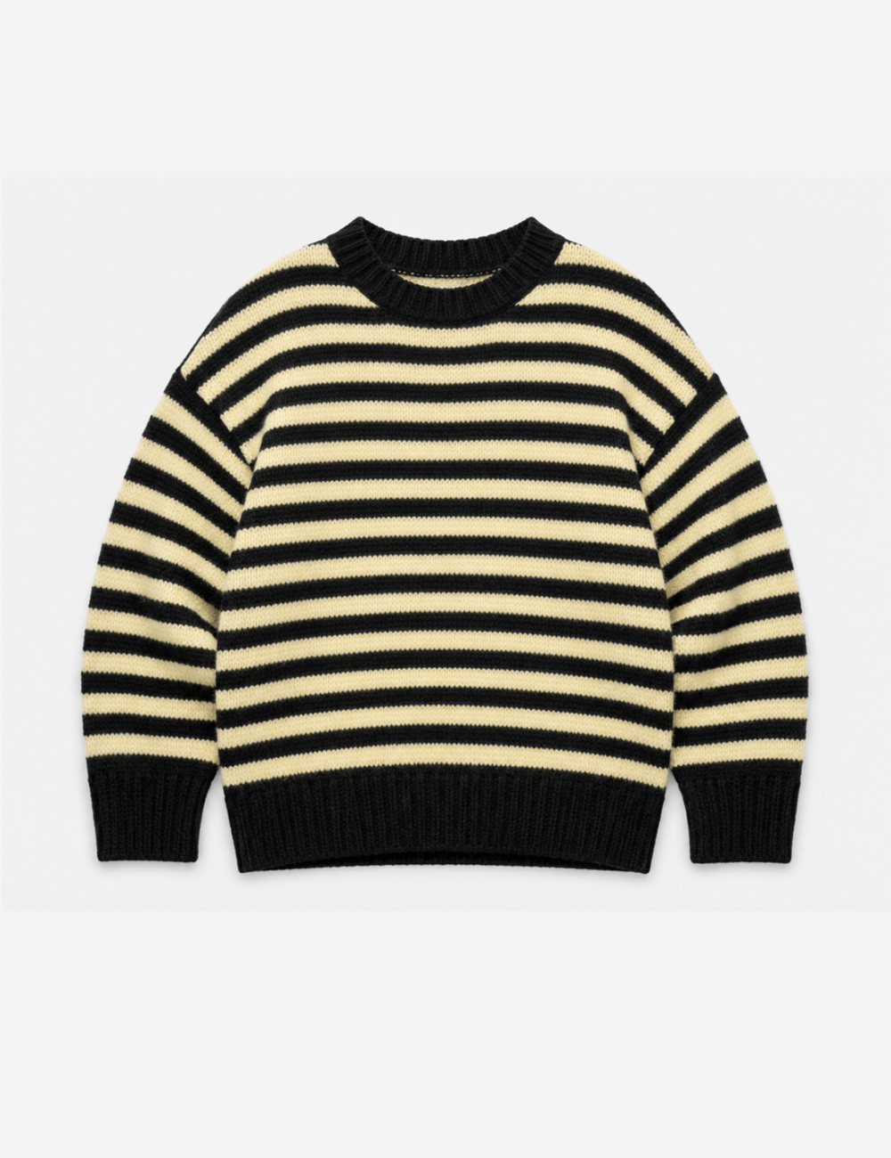 Ladies Horizontal Stripe Crew Neck Drop Shoulder Knit Sweater